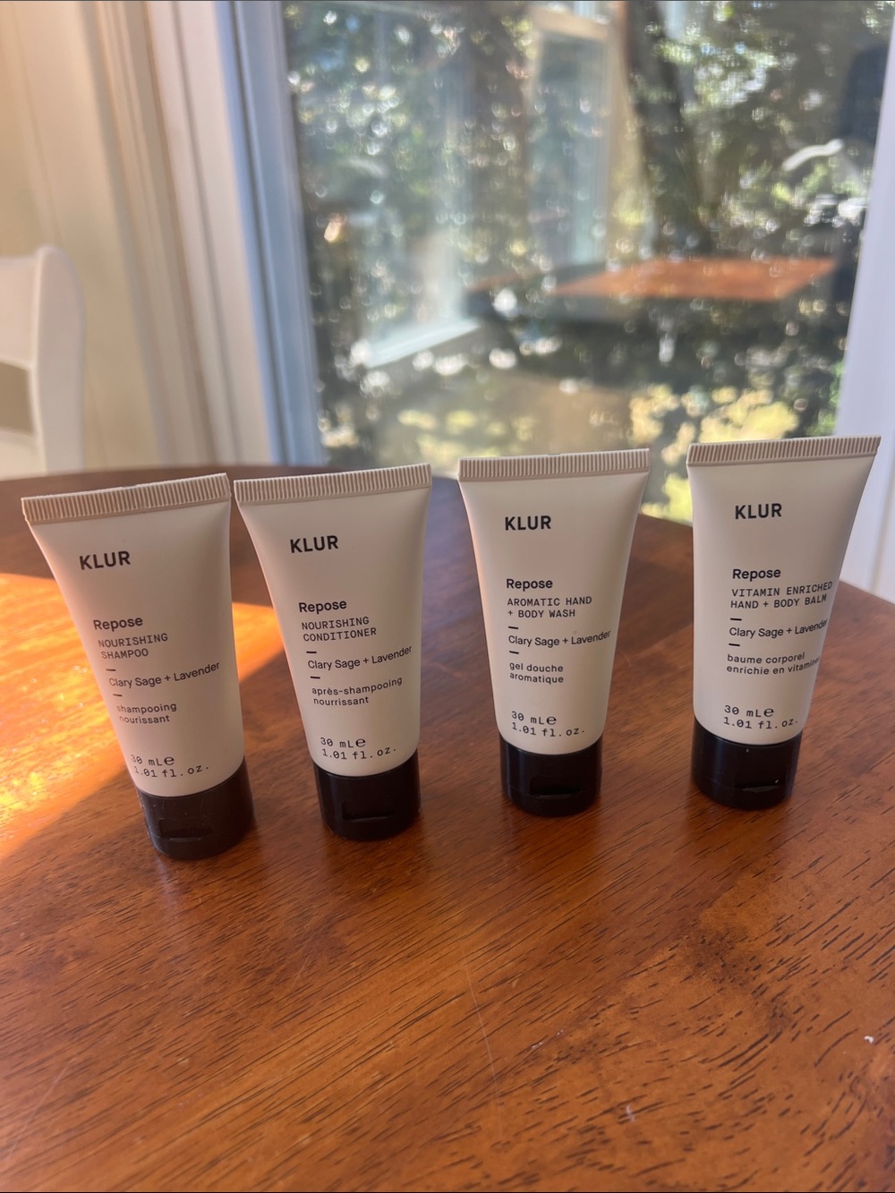 KLUR Repose Travel Shampoo, Conditioner, Body Wash & Body Balm